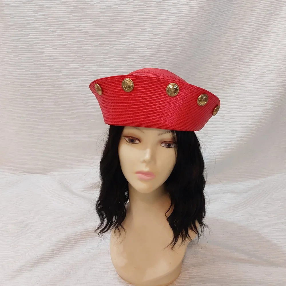 Vintage Red Beret with Gold Medallion Accents - Women Accessories - Picture 4 of 14